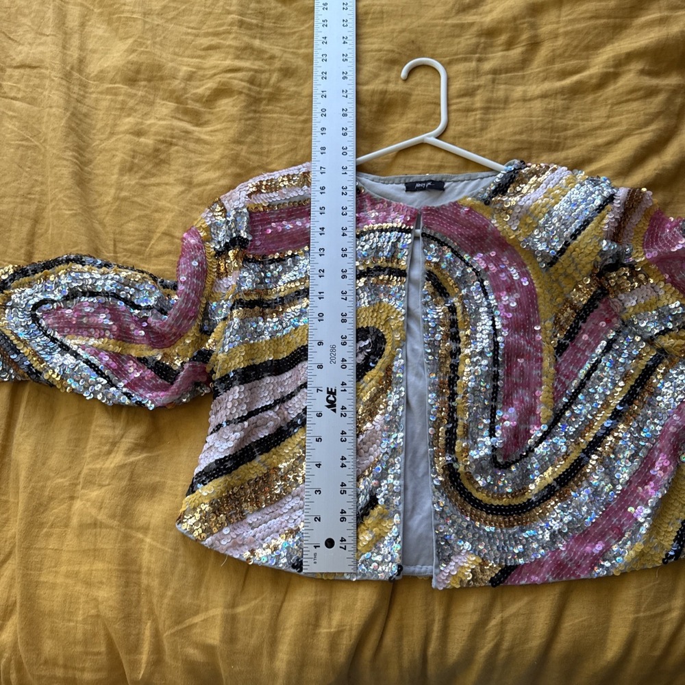 Nasty Gal Collection Embellished Sequin Long Drop Sleeve Jacket US Size 12 - Picture 10 of 10